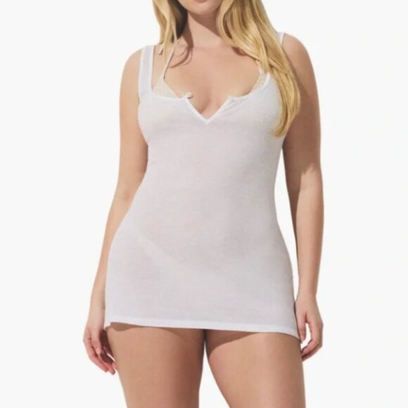 SKIMS Other - SKIMS Sheer Cotton Lace Mini Slip Dress White Snow Womens XS Extra Small NWT NEW